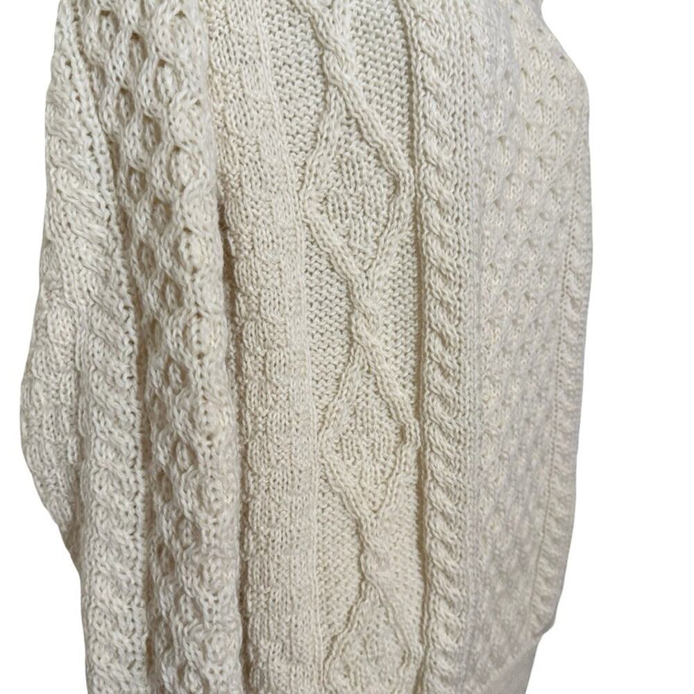Aran Crafts Ireland 100% Wool Cable Knit Chunky Knit Fisherman Sweater Ivory S - Picture 7 of 16